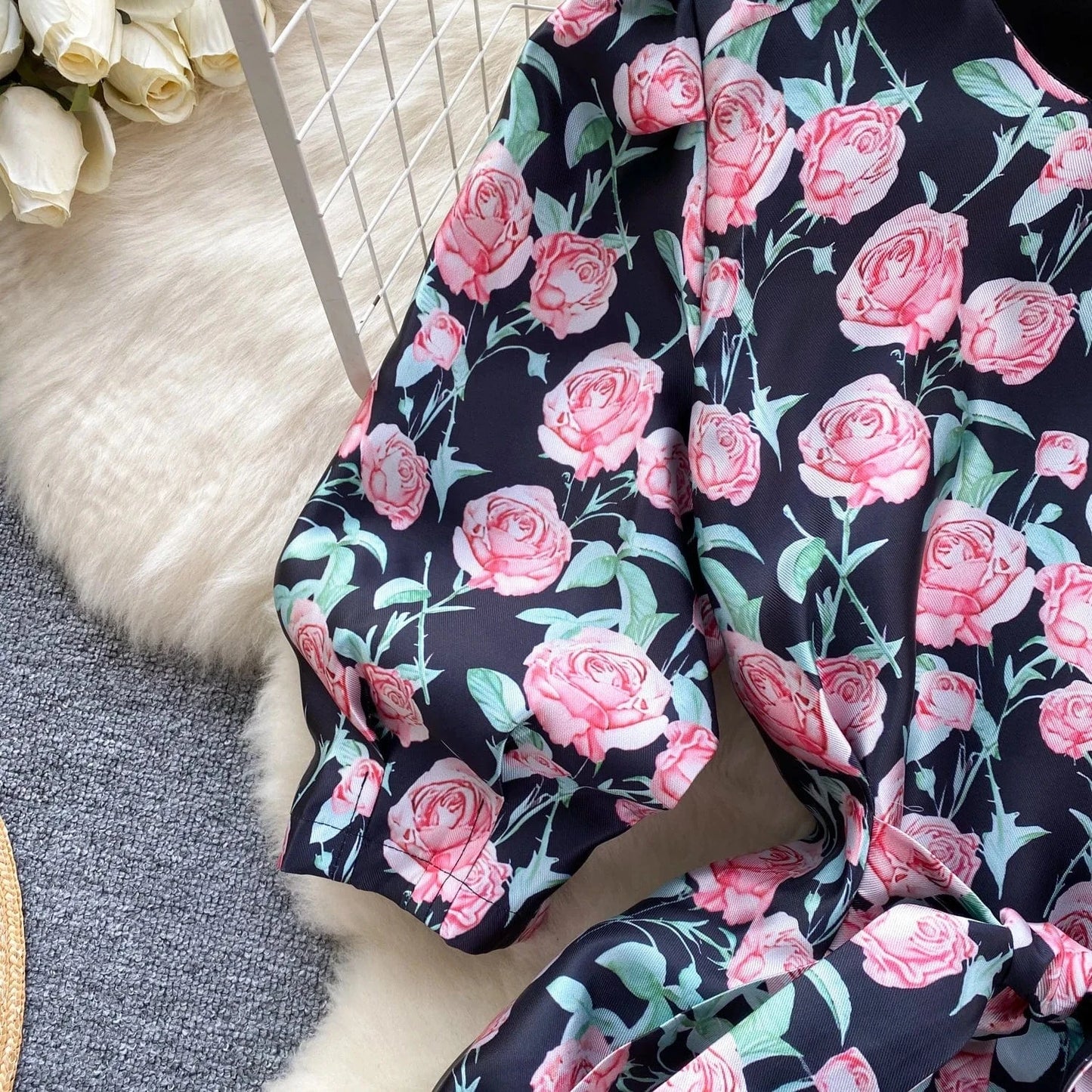 Spring Korean Version Fashion Elegant High Grade Goddess Style Loose Flower Print Dresses 2024