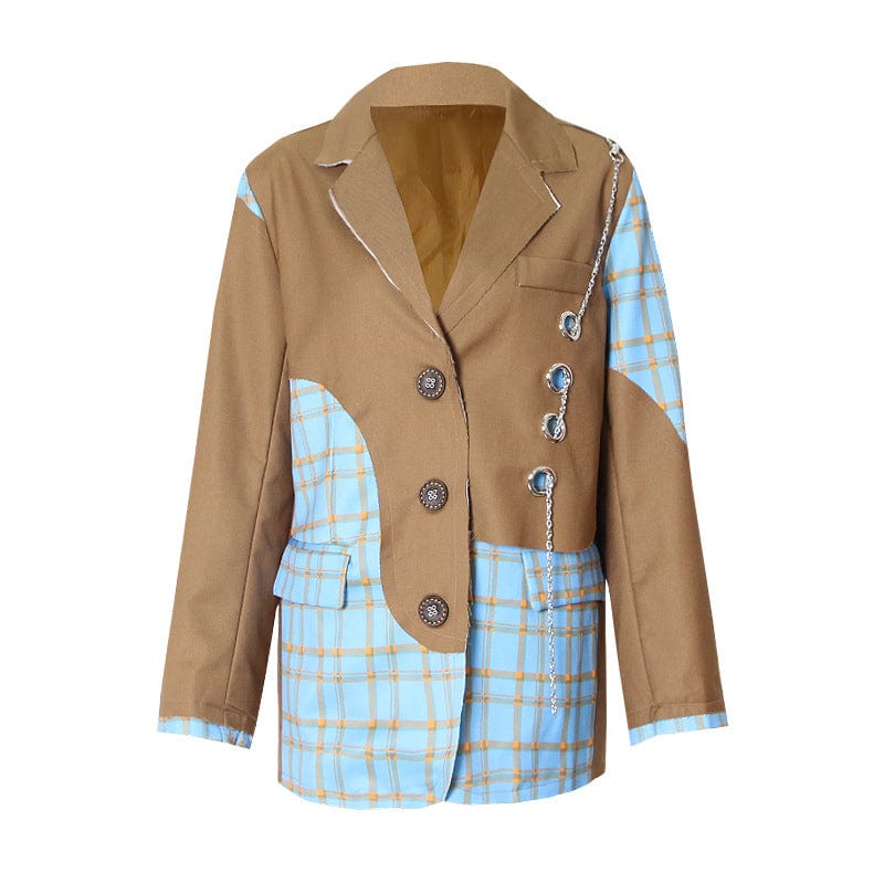 Spring new Korean casual small suit jacket splicing plaid fashion personality trend show thin female jacket