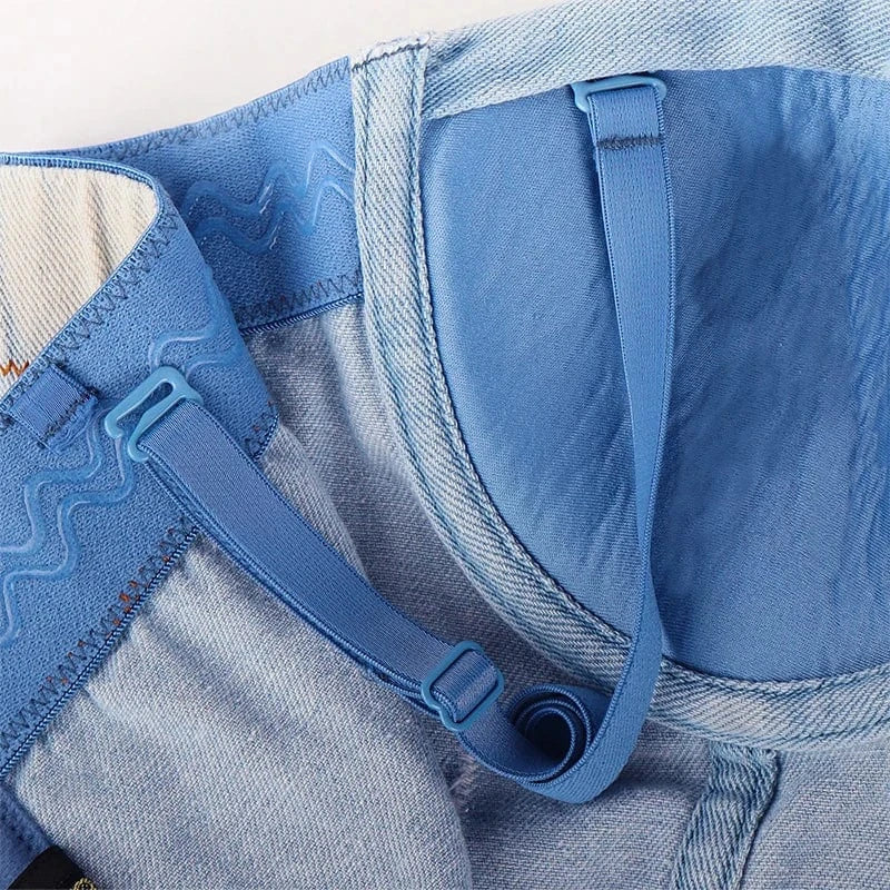 Spring New Washing Gradient denim blue Camisole corset tops for women Casual denim tank top