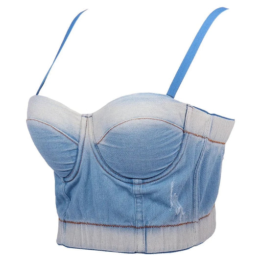 Spring New Washing Gradient denim blue Camisole corset tops for women Casual denim tank top
