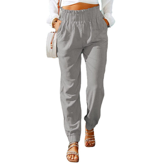 Spring/Summer ruffled high-waist pants solid color women summer trousers