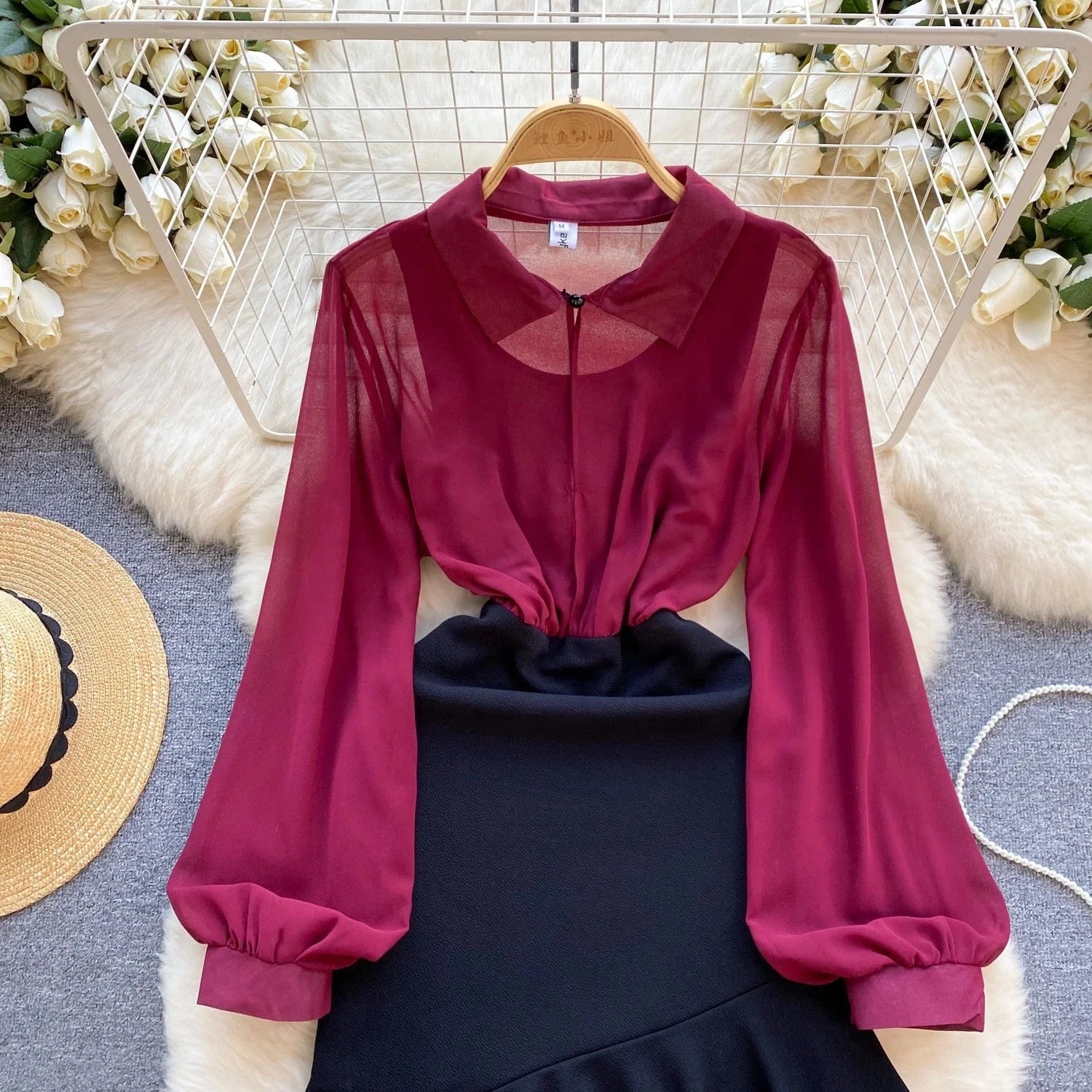 Spring Vintage Turn-down Collar Tunic Slim Hip Midi Dress For Women Long Sleeve Empire Lace Dresses Ladies Elegant Dresses