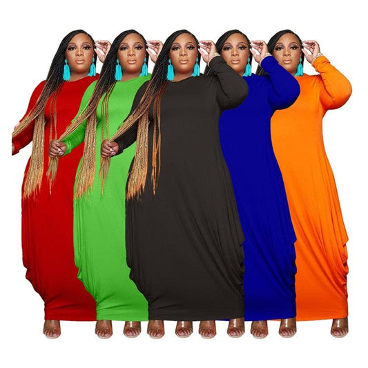 SQ-90091 Plus Size New Autumn And Winter Women'S Clothing Irregular Solid Color Women Full Sleeve Dress