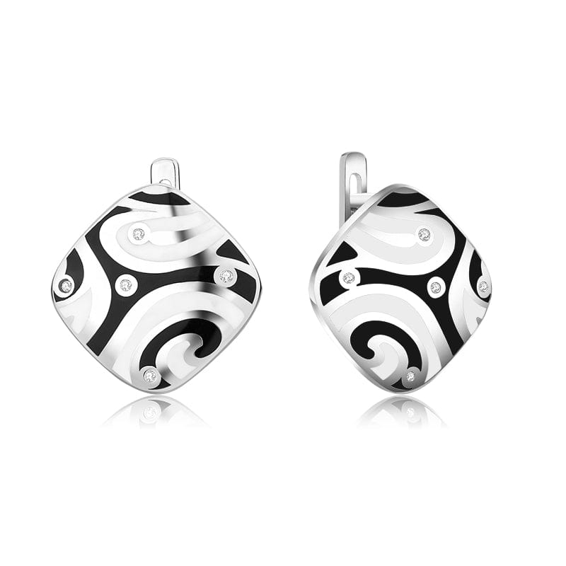 SS19E Original 925 Sterling Silver Emerald classic color and Black Enamel Fine CZ Earrings for Women Luxury Party Jewelry Earring