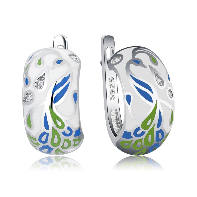 SS37E Original 925 Sterling Silver Emerald classic color and Black Enamel Fine CZ Earrings for Women Luxury Party Jewelry Earring