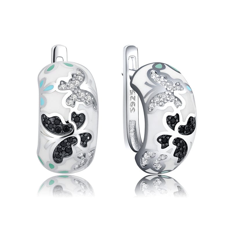 SS47-1E Original 925 Sterling Silver Emerald classic color and Black Enamel Fine CZ Earrings for Women Luxury Party Jewelry Earring