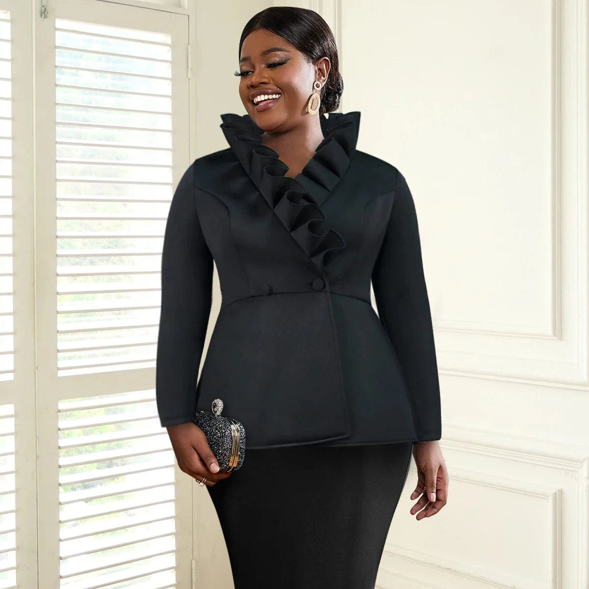 Stand Collar Full Sleeves African AOMEI Ruffle Women Winter Blouses