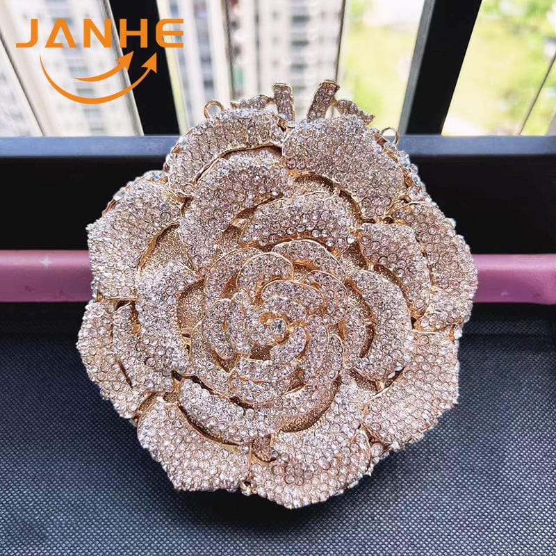 Standard Size / 12 JANHE Bling sac a main bolsa Besg Sparkling Ladies Crystal Diamond Party Metal Evening Bags Popcorn Box Purse Handbags For Women
