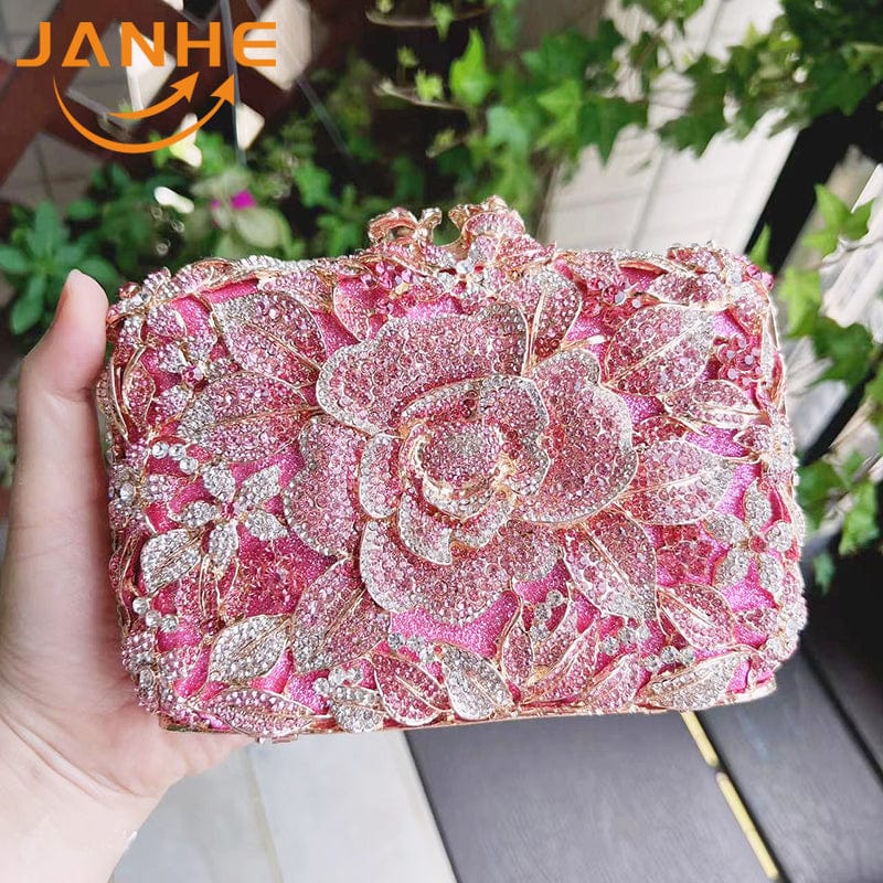 Standard Size / 13 JANHE Bling sac a main bolsa Besg Sparkling Ladies Crystal Diamond Party Metal Evening Bags Popcorn Box Purse Handbags For Women