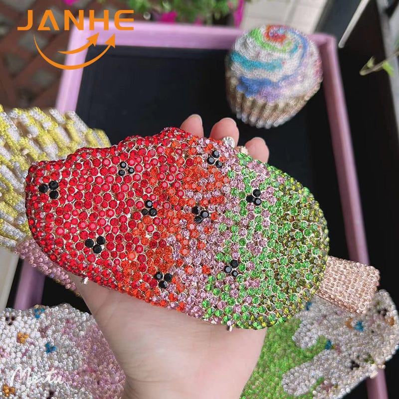 Standard Size / 16 JANHE Bling sac a main bolsa Besg Sparkling Ladies Crystal Diamond Party Metal Evening Bags Popcorn Box Purse Handbags For Women