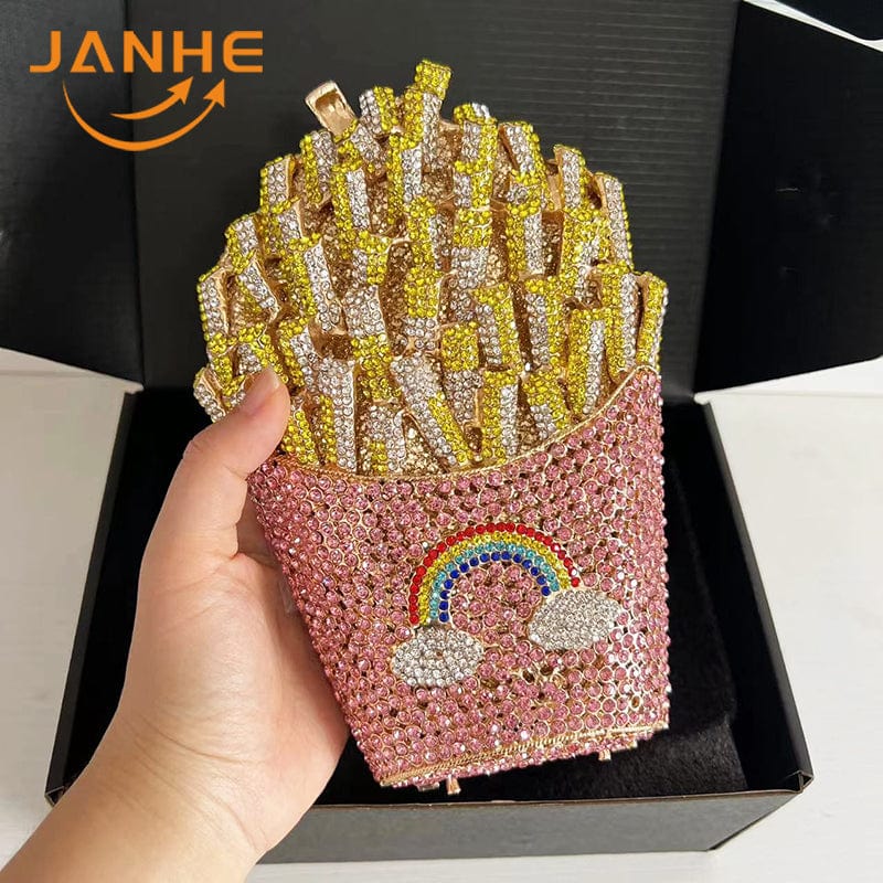 Standard Size / 22 JANHE Bling sac a main bolsa Besg Sparkling Ladies Crystal Diamond Party Metal Evening Bags Popcorn Box Purse Handbags For Women