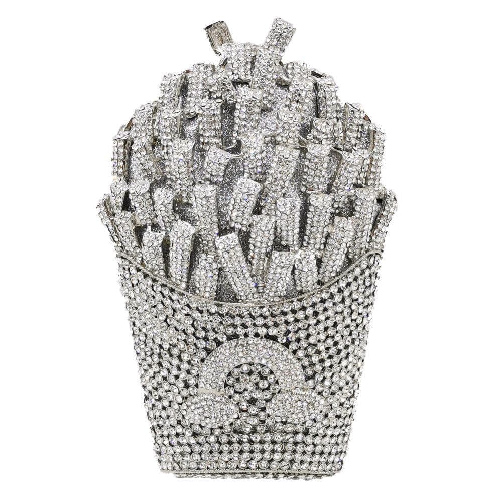 Standard Size / 9 JANHE Crystal French Fries Chips Clutch Shoulder Begs Metal Chain Women Evening Box Bags Wedding Party Purse Rhinestone Handbags