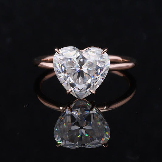 Starsgem moissanite ring 14k rose gold 4 prong setting 6.5mm heart love ring for girl