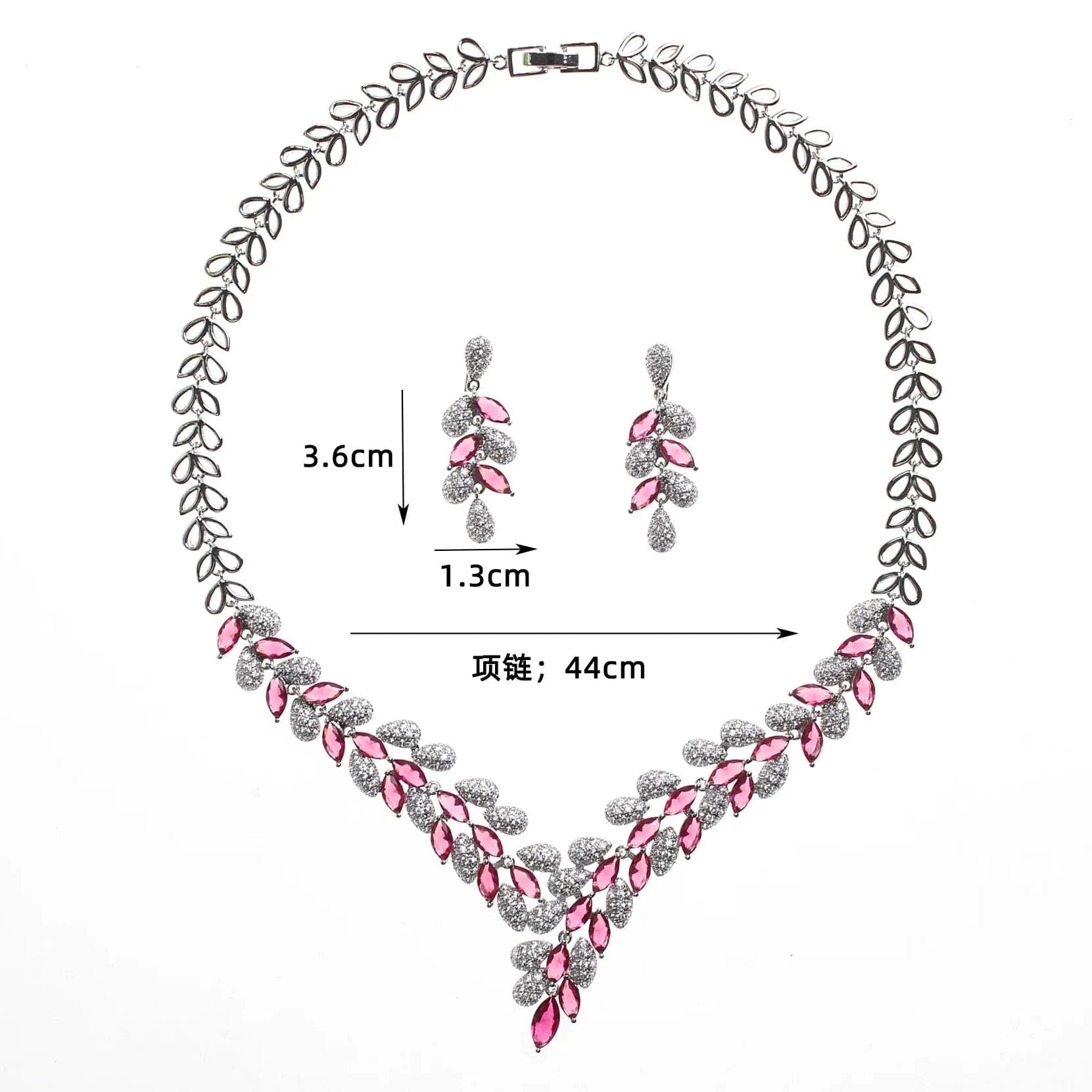 Statement Zircon Jewelry Set Tree Leaf Pendant Necklace Silver Needle Stud Earring Women Fashion Bridal Wedding Jewelry Set