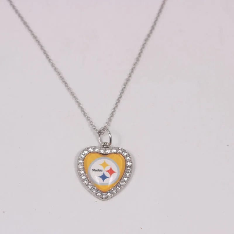 steelers New Arrival 32 designs rhinestone heart American football pendant charms accessories stainless steel necklace heart necklace