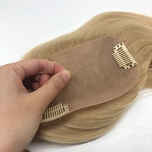 Stock Blonde 613 Color Silk Base Women Topper Human Hair