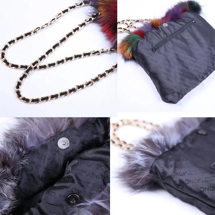 Stocking Bag Small Fluffy Skull Charm Silver Shoulder Shopping Real Fur Handbag