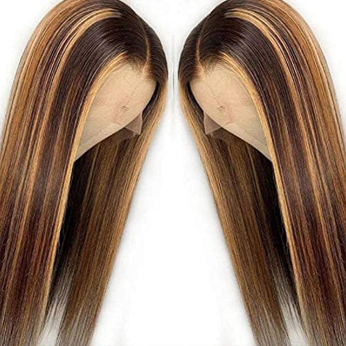 Straight #4/27 Highlight Mix Color Human Hair Transparent 13*4 full frontal Wig With Deep Parting Pre plucked Hairline