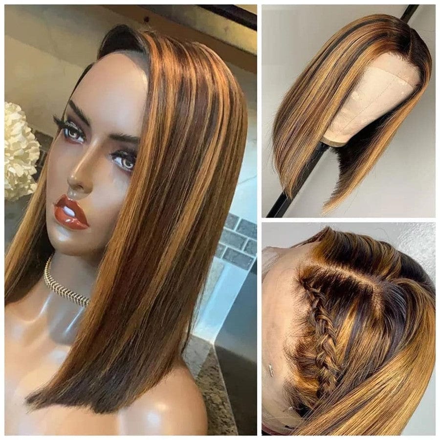 Straight #4/27 Highlight Mix Color Human Hair Transparent 13*4 full frontal Wig With Deep Parting Pre plucked Hairline