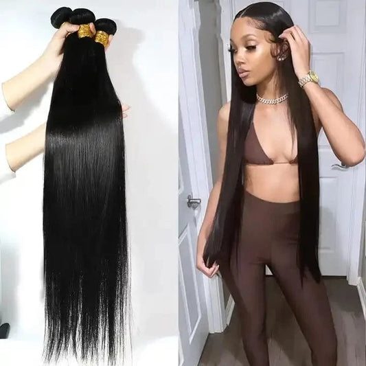Straight Human Hair Bundles 28 30 32 40 Inch,100 Natural Original Raw Indian Human Hair weave Bundles with hd frontal