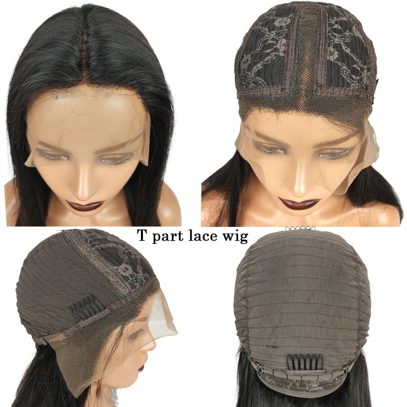 Straight Short Human Hair Wigs Mixed Color Brazilian Bob T Part Lace Front Wigs For Women