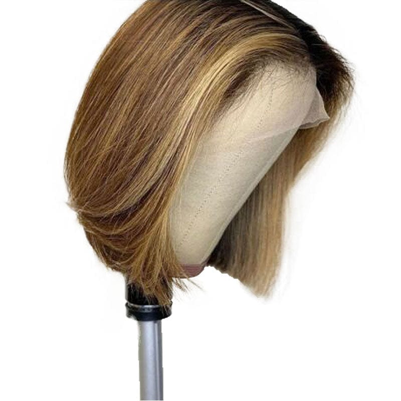 Straight Short Human Hair Wigs Mixed Color Brazilian Bob T Part Lace Front Wigs For Women