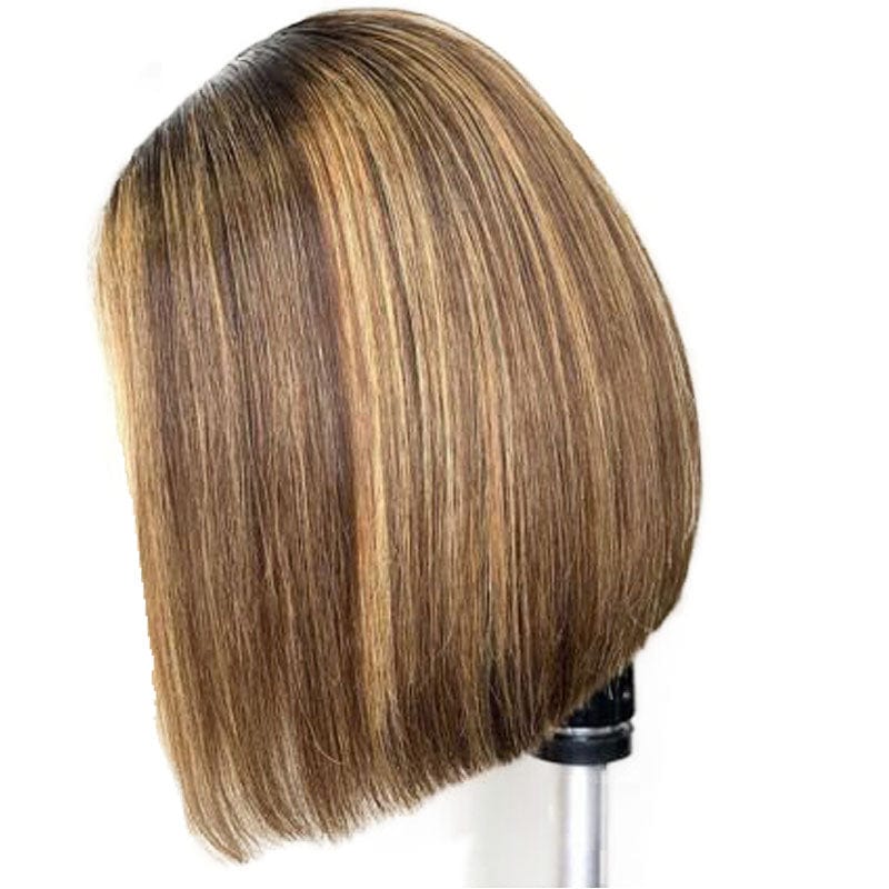 Straight Short Human Hair Wigs Mixed Color Brazilian Bob T Part Lace Front Wigs For Women