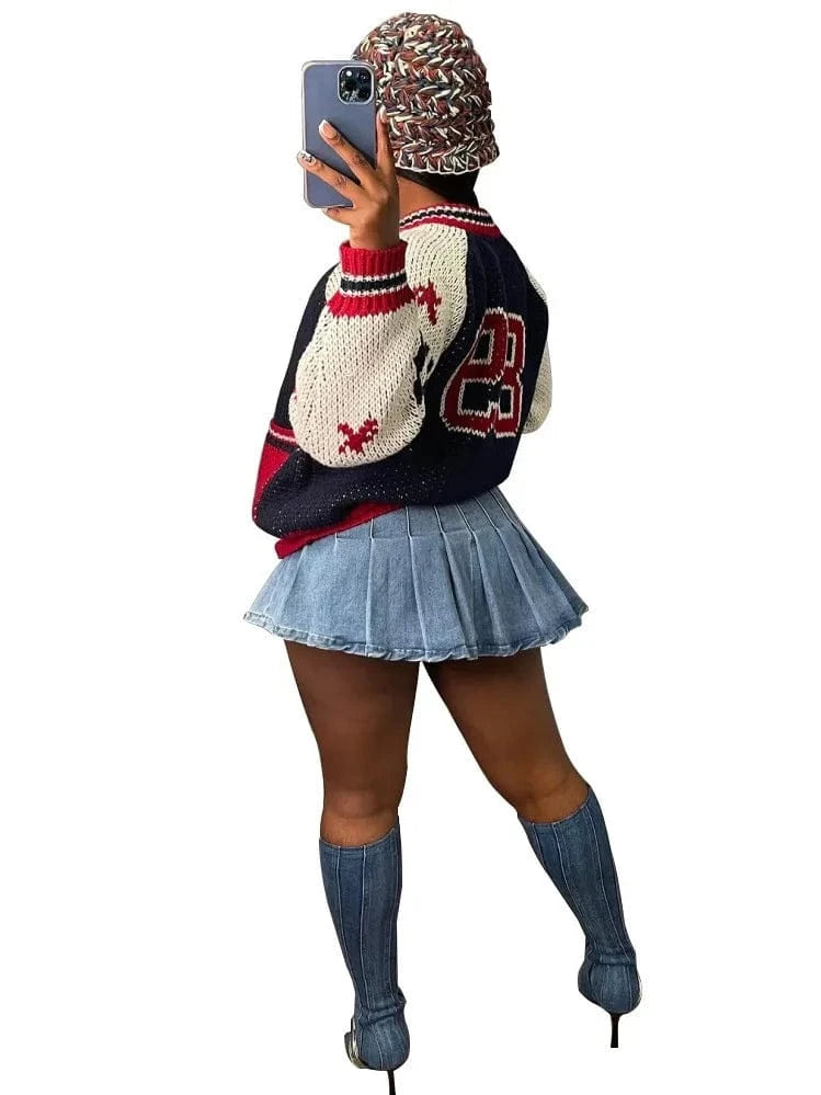 Streetwear New Arrival 2024 Fall Women Knitted Sweater Coat Jacket Zipper Letter Varsity Cardigan Sweater