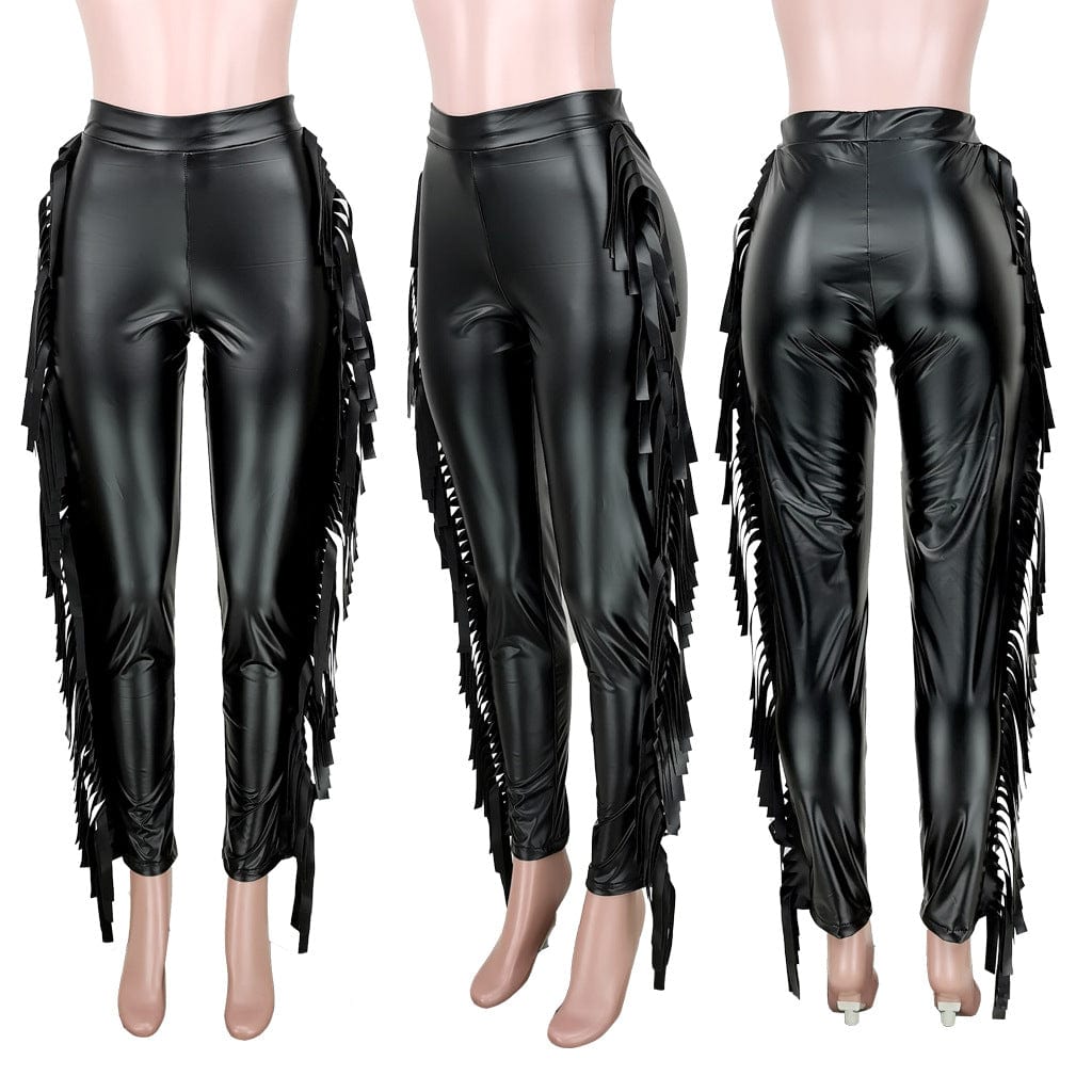 Stretch PU Pants Women Clothing Fall &winter High Waist PU Trousers&Pants with Tassel for Y2K Women Sexy Pants