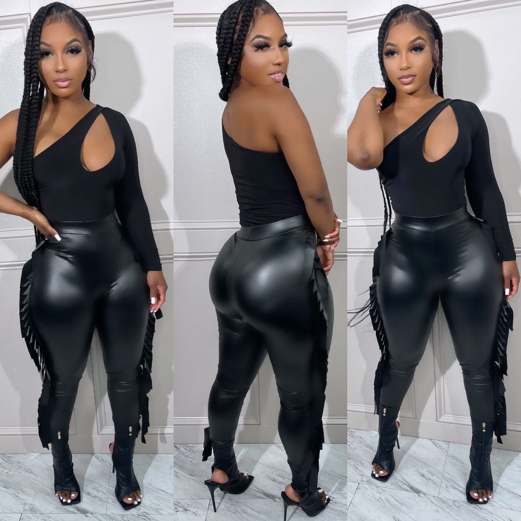 Stretch PU Pants Women Clothing Fall &winter High Waist PU Trousers&Pants with Tassel for Y2K Women Sexy Pants