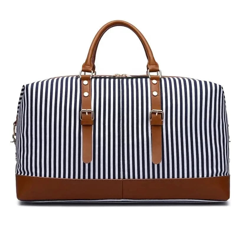stripe Overnight Carry On Travel Luggage Cabin Bags Set With Toiletry Makeup Bag Canvas Tote Duffel Bag