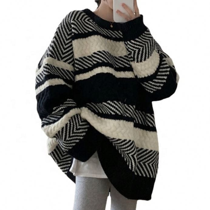 Striped Sweater For Women Loose Pullover Lazy Outer Wear Slimming Knitted Top Early Autumn