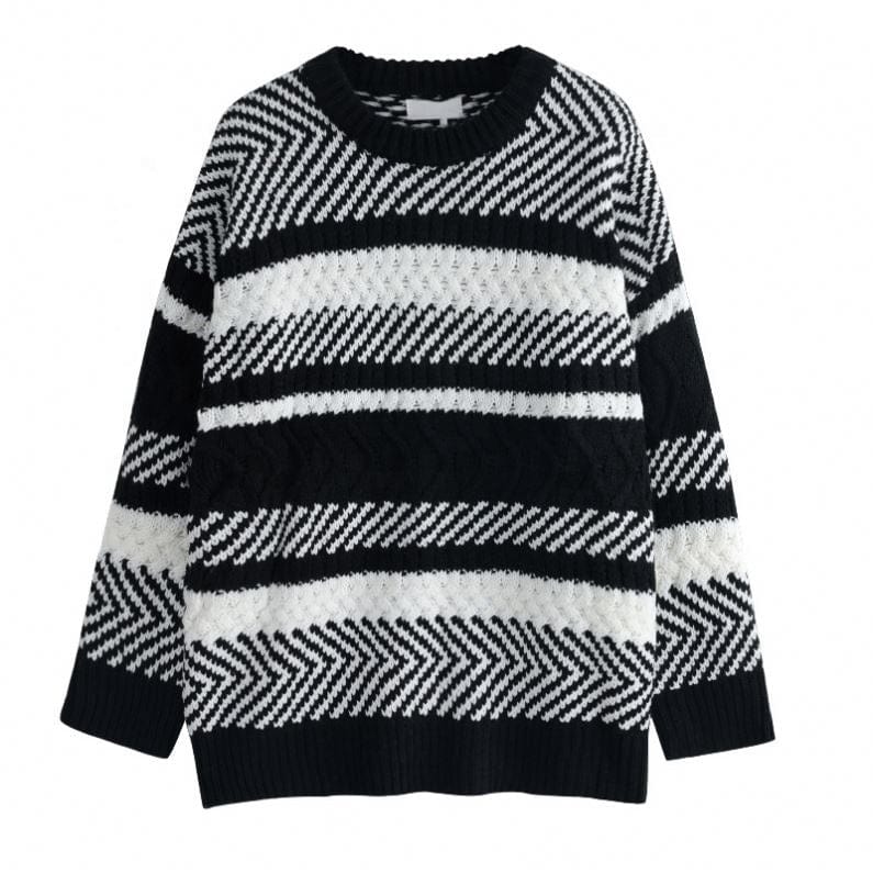 Striped Sweater For Women Loose Pullover Lazy Outer Wear Slimming Knitted Top Early Autumn