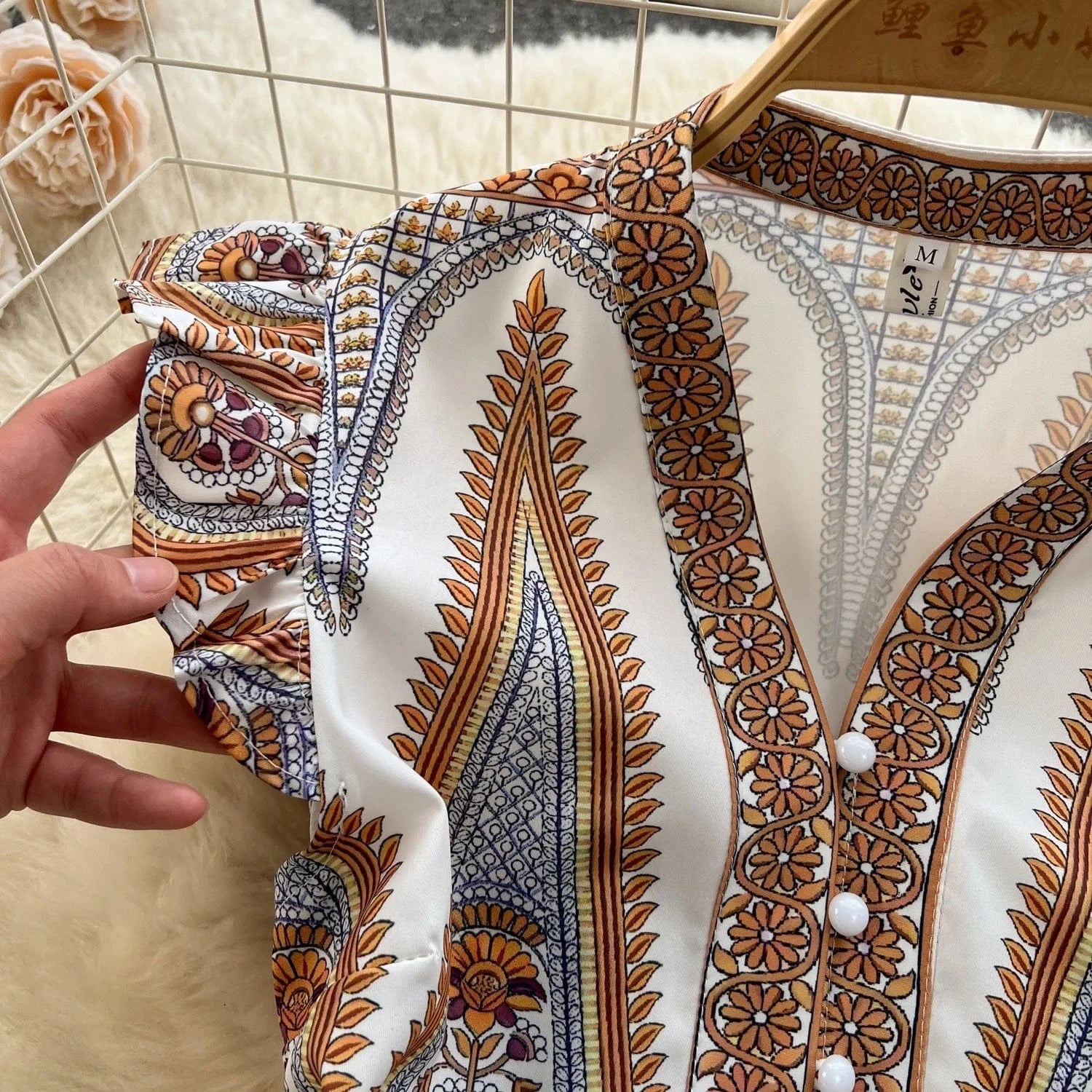 Style Dress Spring Women Design Sense Of Printed Temperament V-Neck Breasted Slim-Fit Long Holiday Dress