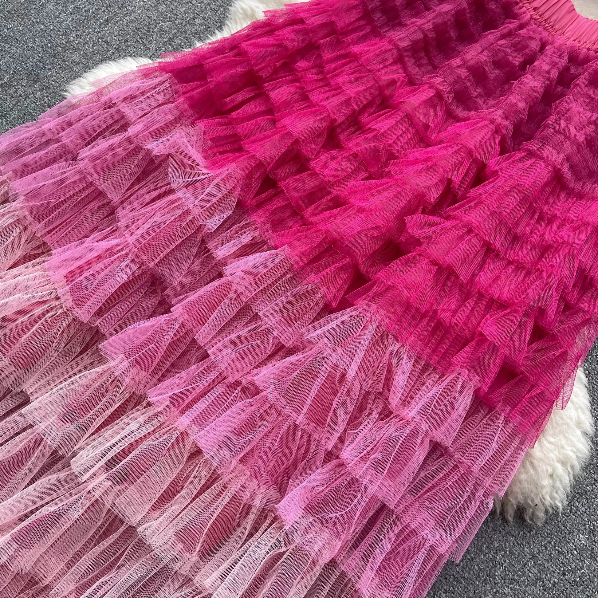 Suit Female Three-Dimensional Flower Net Yarn Suspender Small Vest Fairy Net Yarn Long Skirt Two-Piece Set