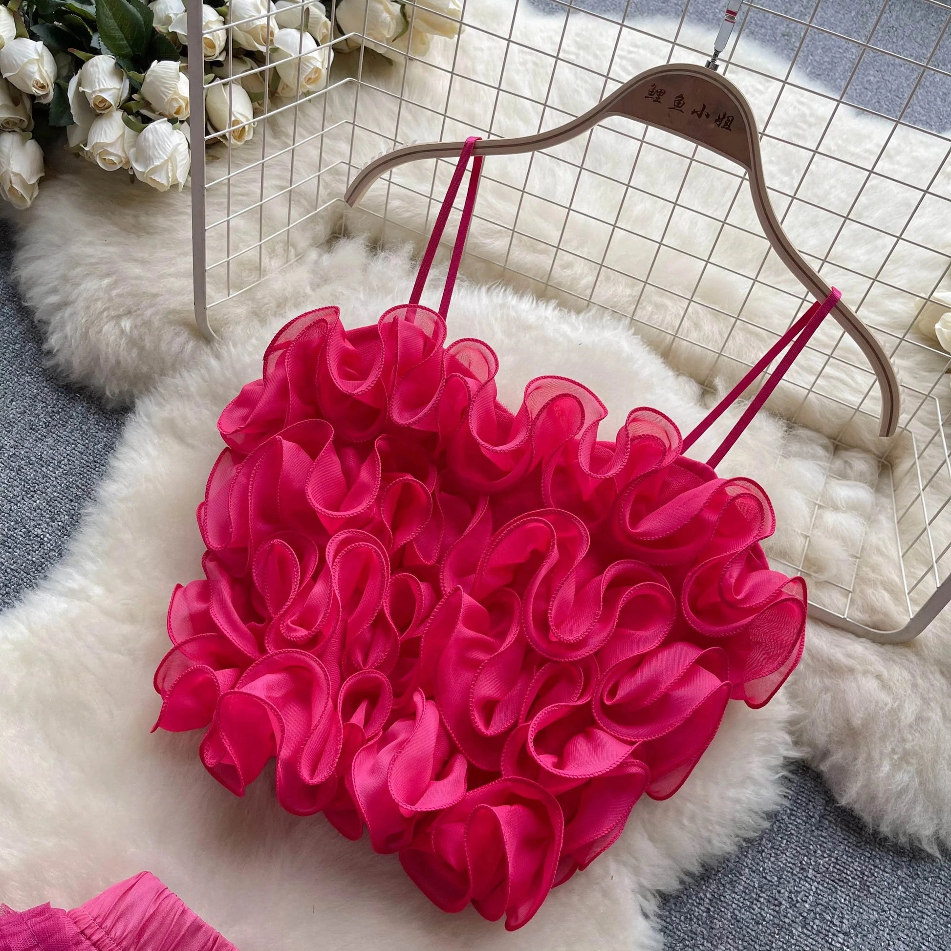 Suit Female Three-Dimensional Flower Net Yarn Suspender Small Vest Fairy Net Yarn Long Skirt Two-Piece Set