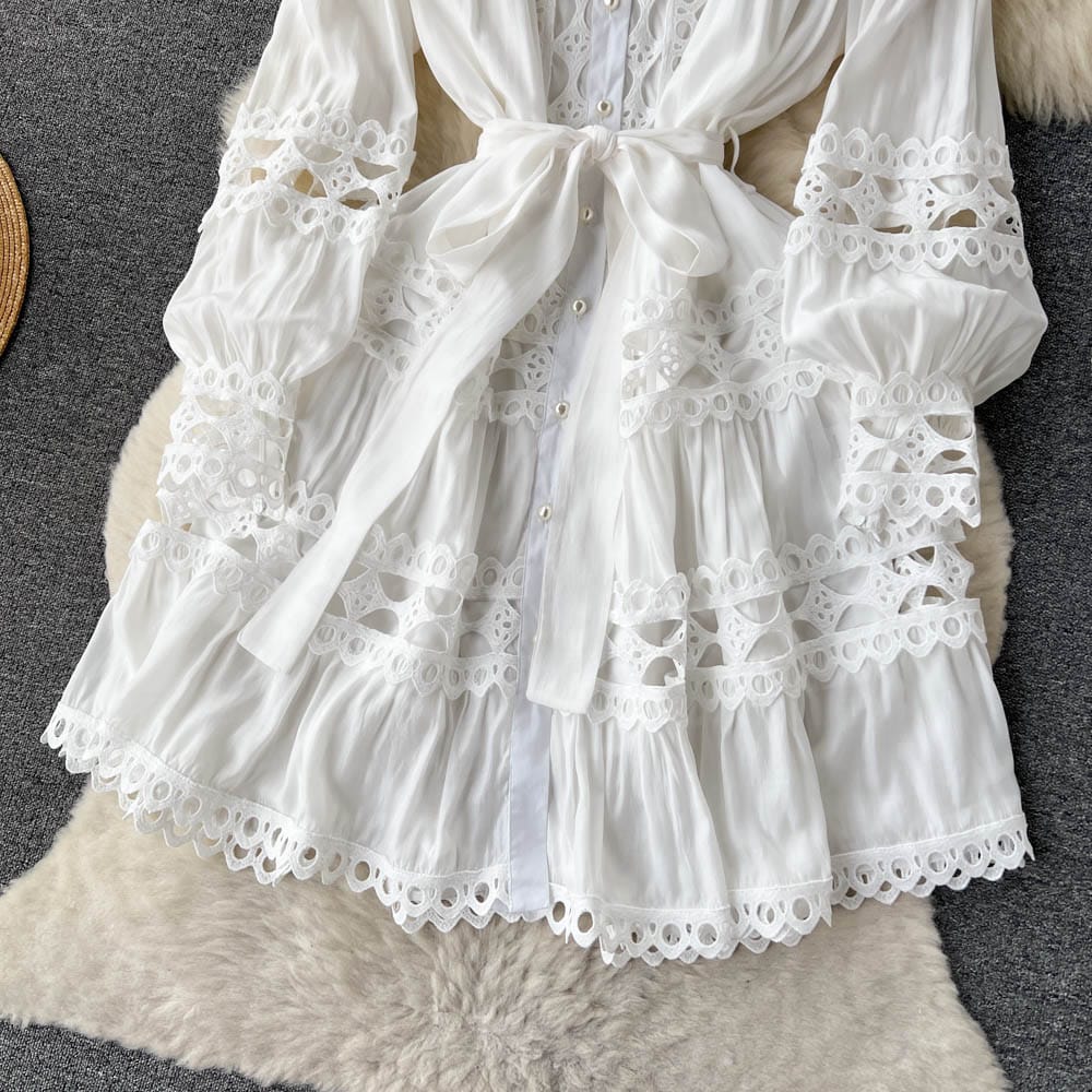 Summer 2023 New Personalized Temperament Design Women's Solid Color Short Sexy Bow Hollow Out Dress