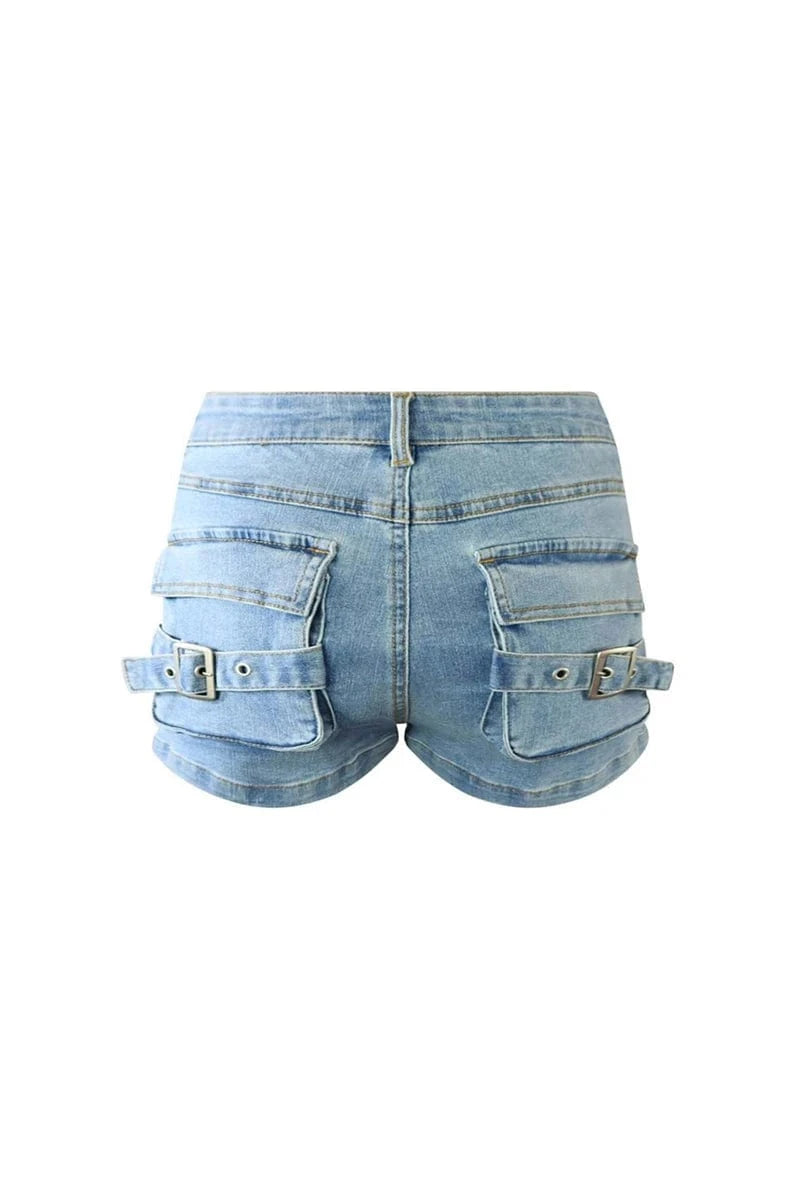 summer 2024 female ladies woman Y2K high waist washed jeans denim multi pocket tears cargo shorts with pocket for women sexy