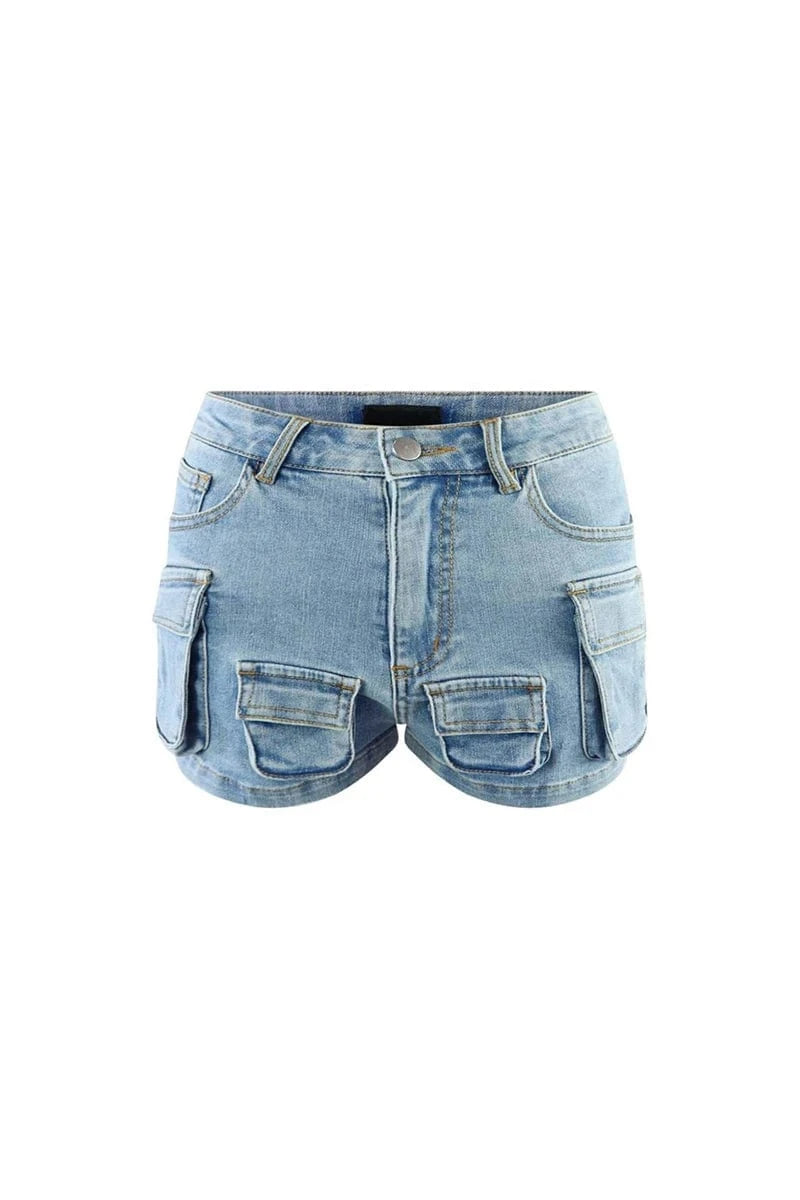 summer 2024 female ladies woman Y2K high waist washed jeans denim multi pocket tears cargo shorts with pocket for women sexy