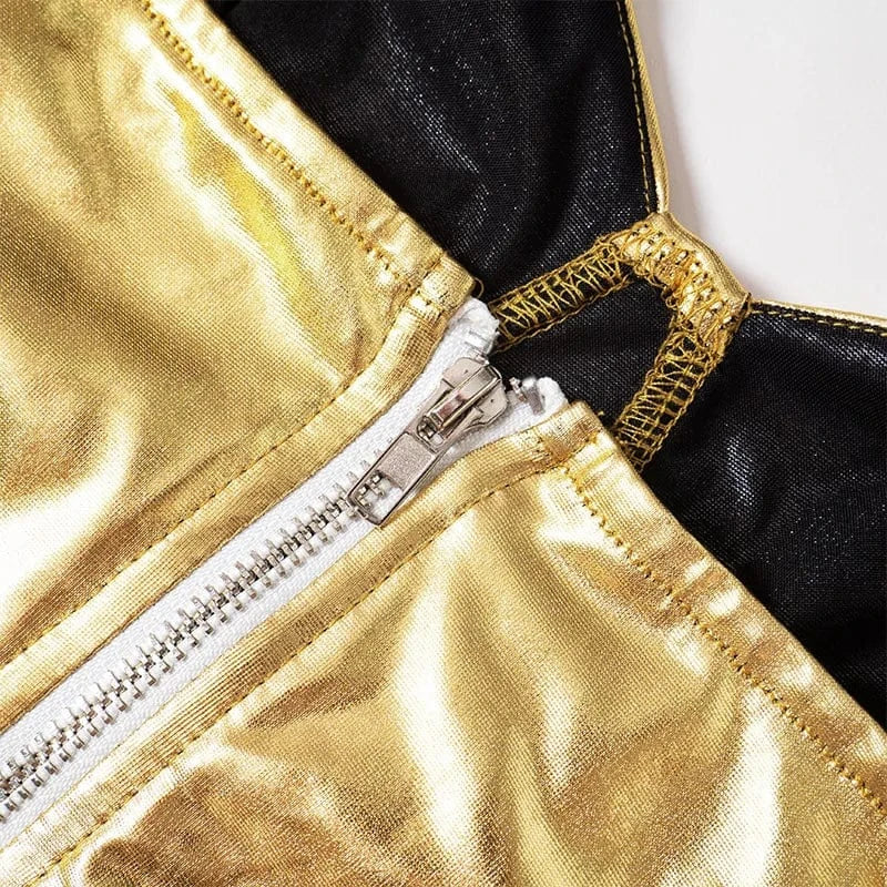 summer 2024 ladies sexy sparkly metallic golden silver fabric women tube top and shorts two 2 piece set clothes outfit for women