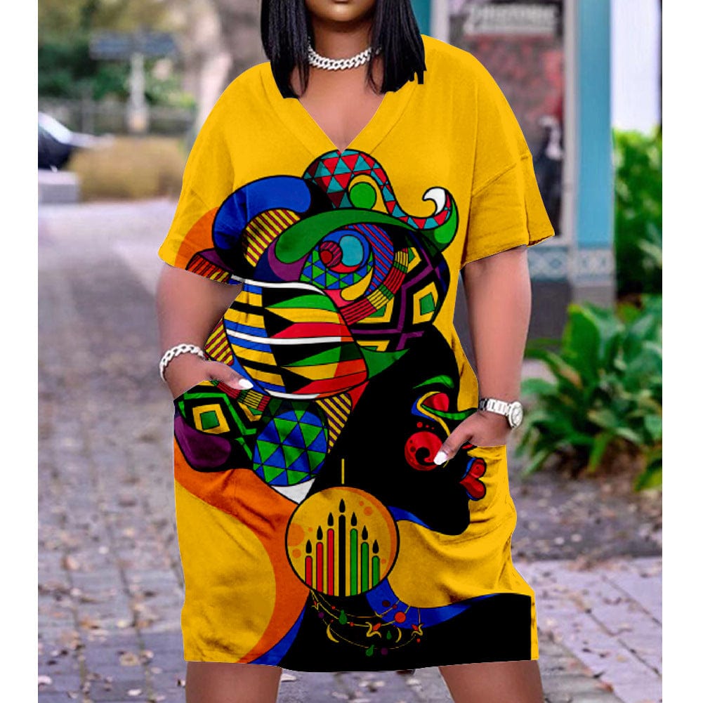 Summer African Women Custom Printing Casual Loose Beach Dress Plus Size