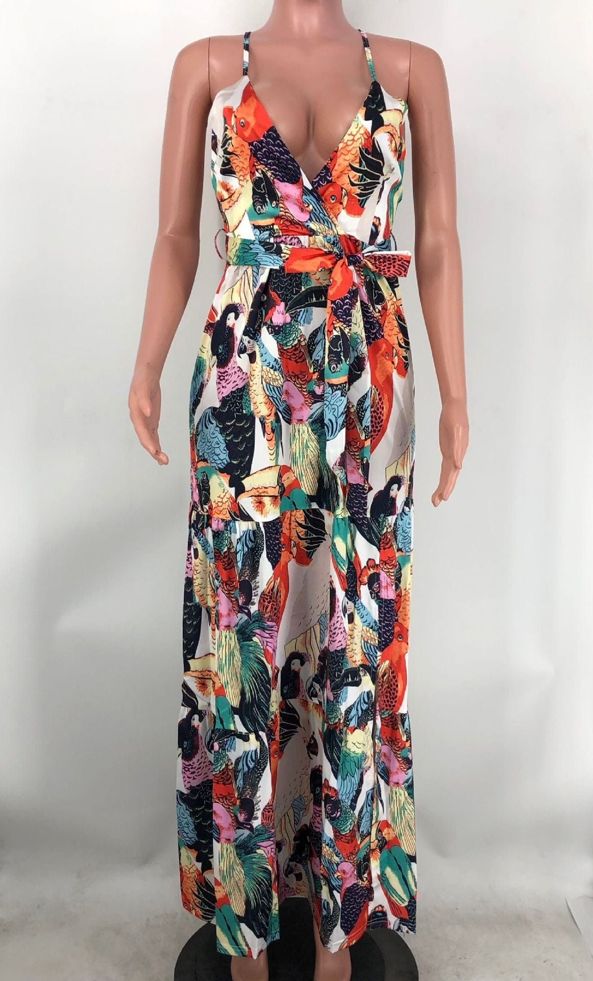 Summer Beach Printed Lady Elegant Sleeveless Long Maxi Dress Women Sexy Deep V Neck Backless Casual Party Dresses Women