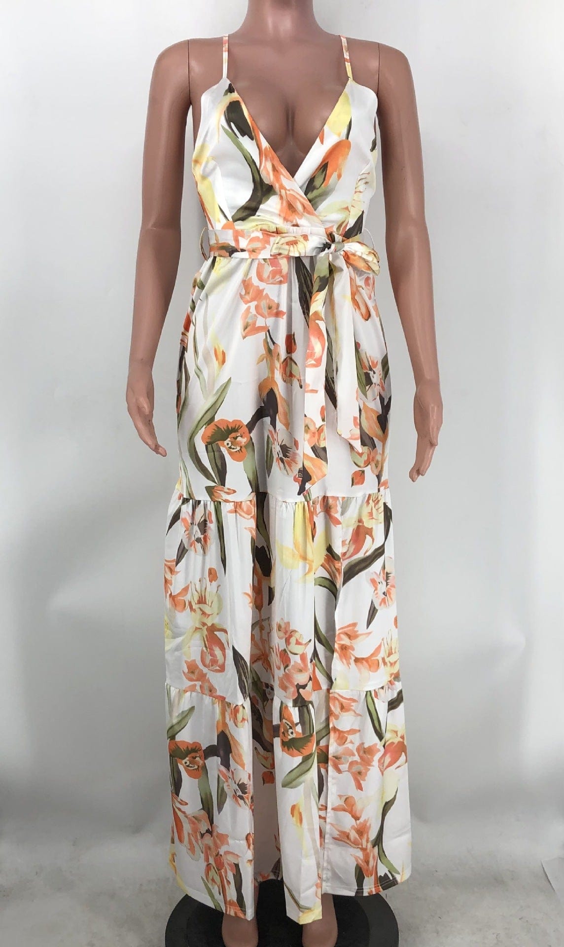 Summer Beach Printed Lady Elegant Sleeveless Long Maxi Dress Women Sexy Deep V Neck Backless Casual Party Dresses Women