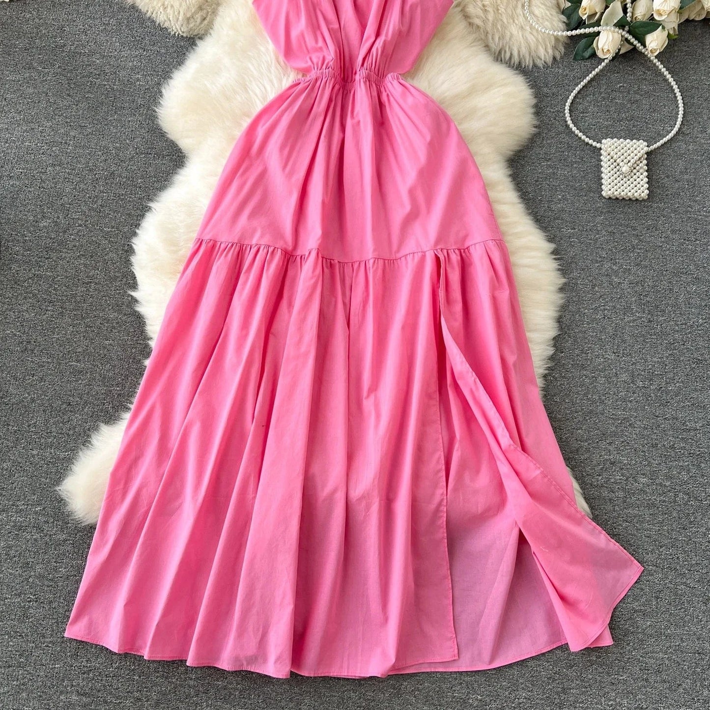Summer Beach Style Midi Dress For Women Sleeveless Hollow Out Backless Women's Fashion Dresses Clothes Women