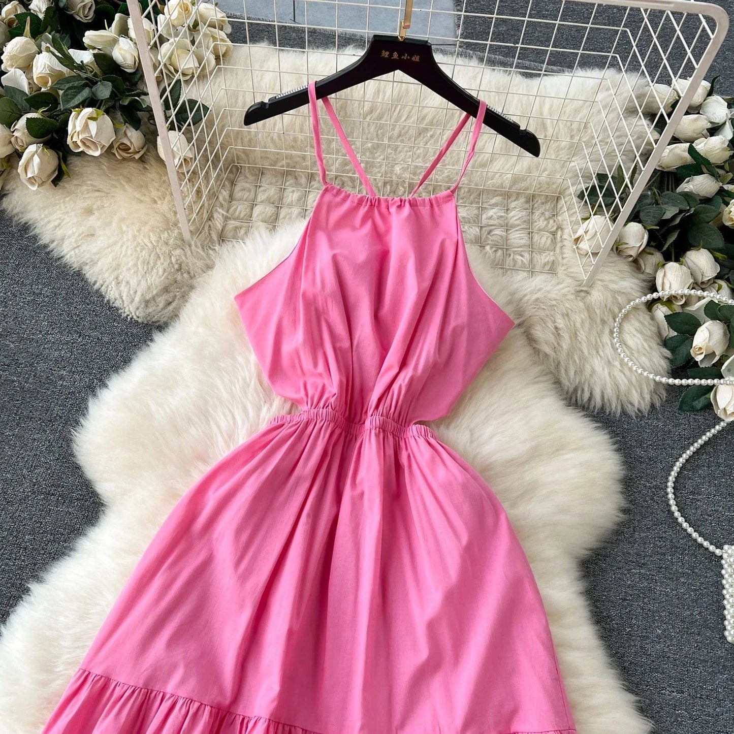 Summer Beach Style Midi Dress For Women Sleeveless Hollow Out Backless Women's Fashion Dresses Clothes Women