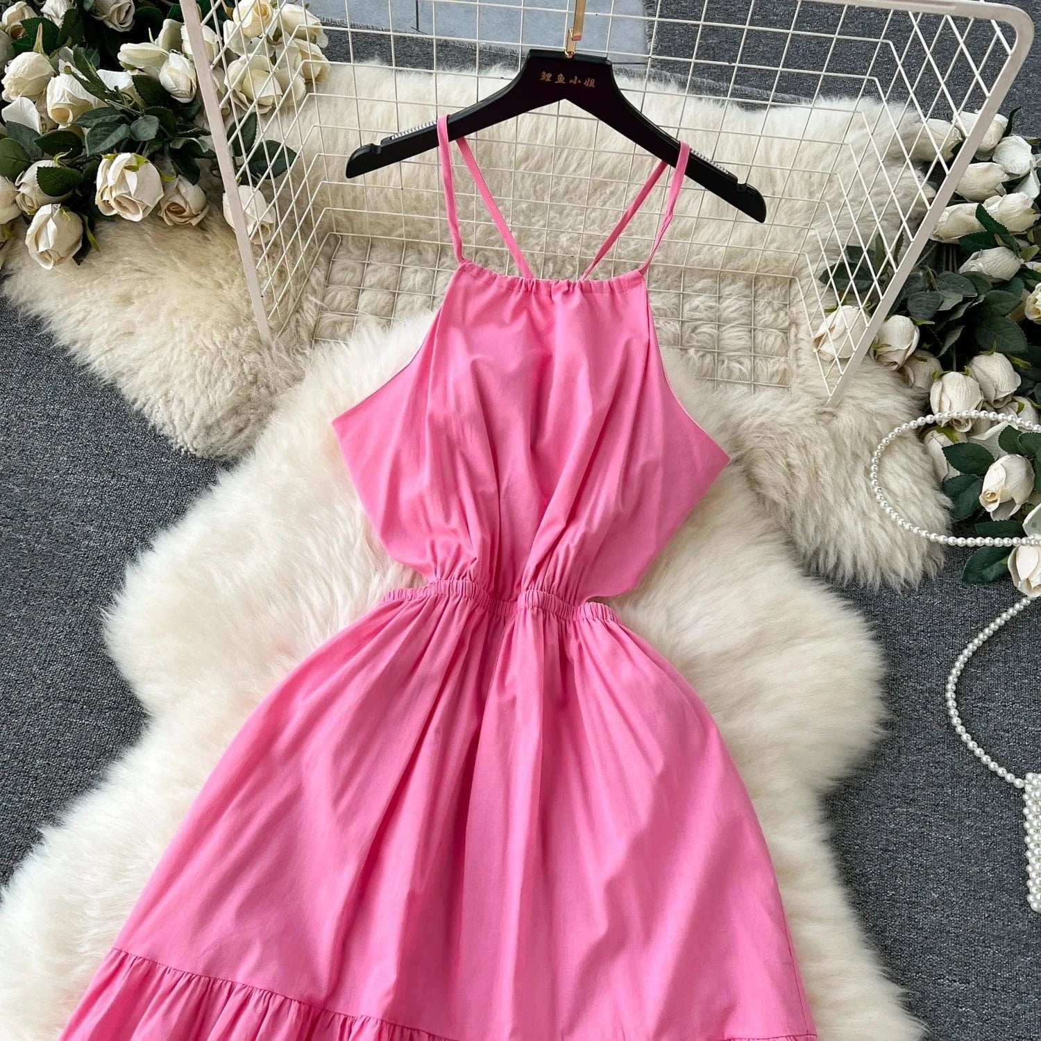 Summer Beach Style Midi Dress For Women Sleeveless Hollow Out Backless Women's Fashion Dresses Clothes Women