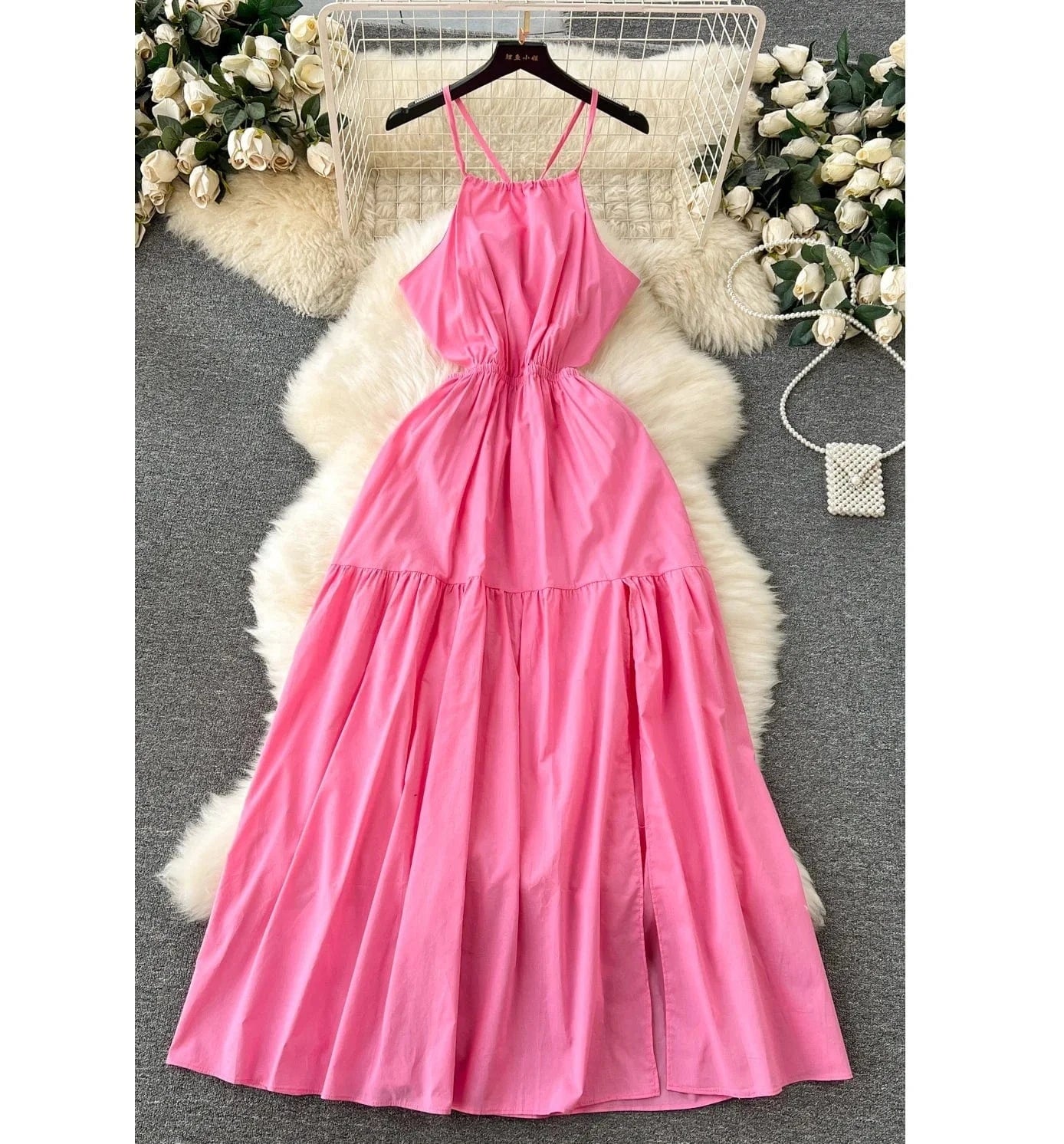 Summer Beach Style Midi Dress For Women Sleeveless Hollow Out Backless Women's Fashion Dresses Clothes Women
