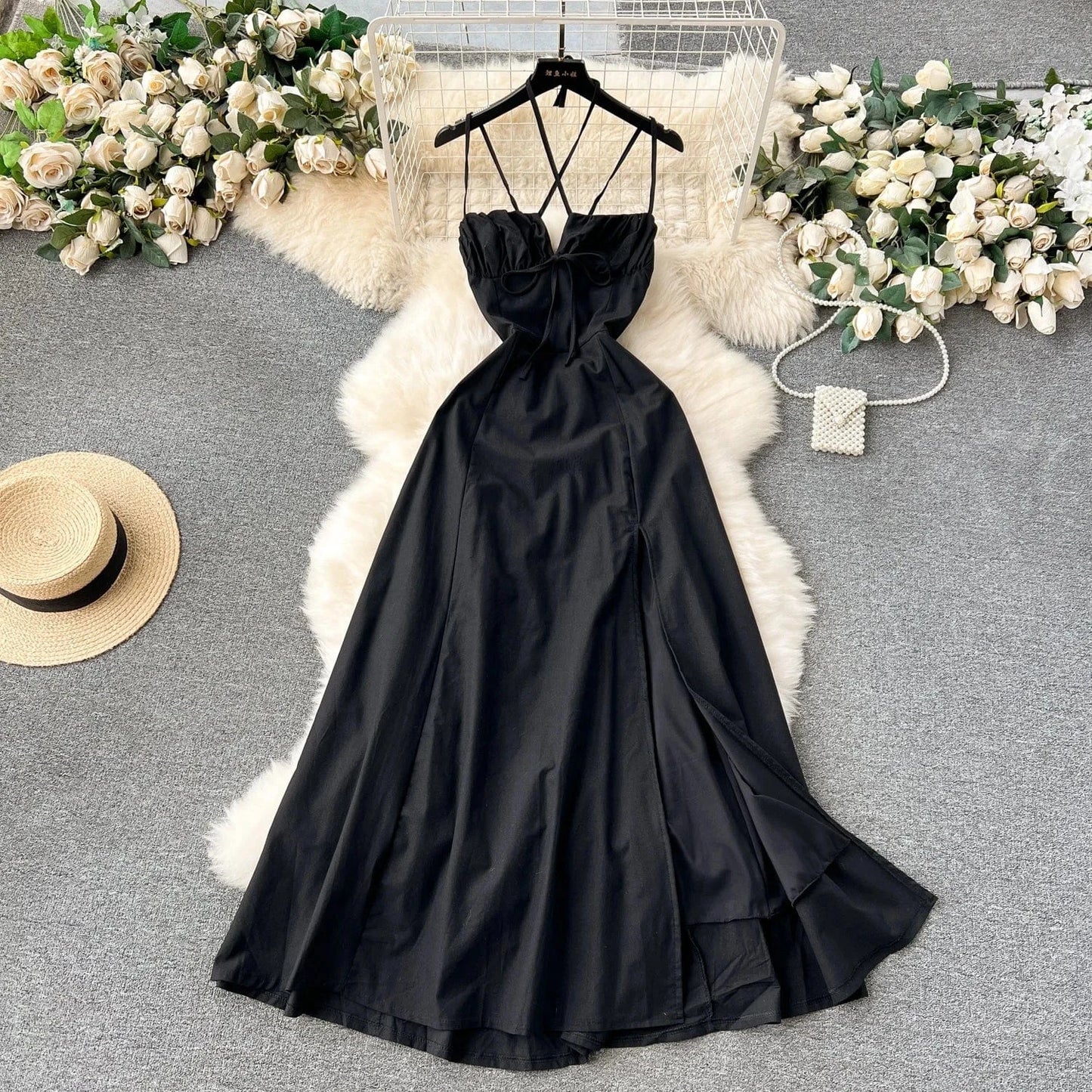 Summer Casual Halter Slit Dress For Women Sleeveless Hollow Out Women's Fashion Dresses