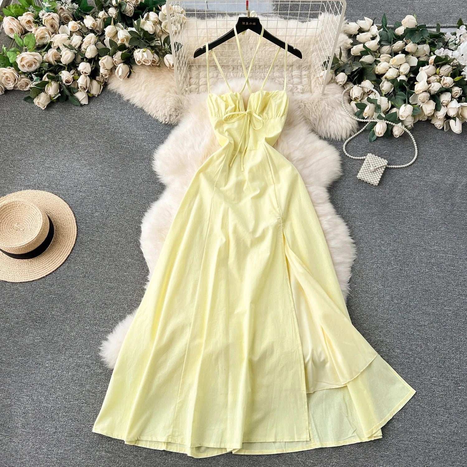 Summer Casual Halter Slit Dress For Women Sleeveless Hollow Out Women's Fashion Dresses