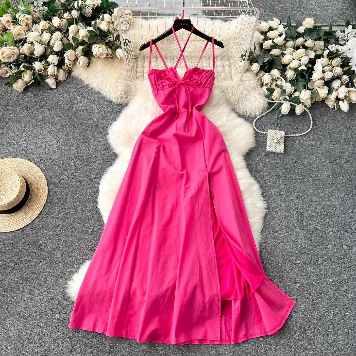 Summer Casual Halter Slit Dress For Women Sleeveless Hollow Out Women's Fashion Dresses